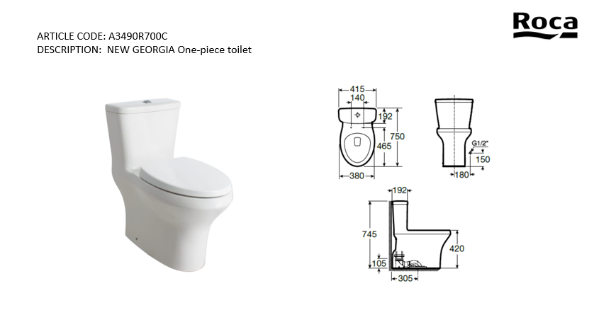 Roca New Georgia 1pc toilet s-trap 305mm A3490R700C
