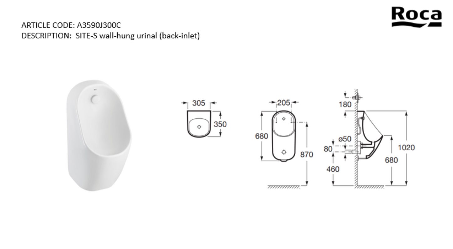 Roca Proton wall hung urinal A3590J300C