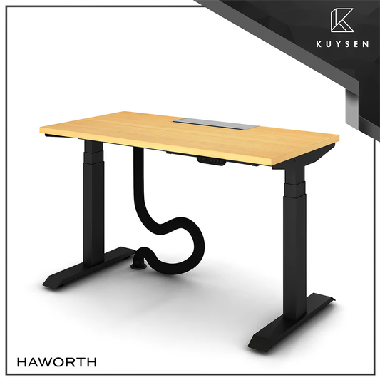 Haworth HAT adjustable table with cable tray and flip top SYELFS1206-MPLSVRBLK