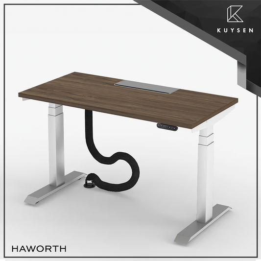 Haworth HAT adjustable table with cable tray and flip top SYELFS1206-WALSVRSVR