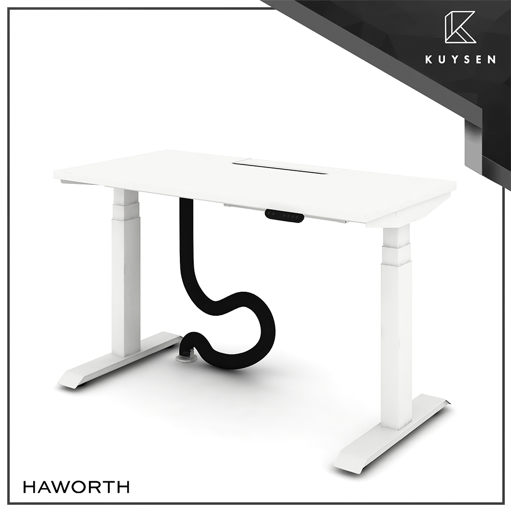 Haworth HAT adjustable table with cable tray and flip top SYELFS1206-WHTSVEMAT