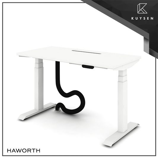 Haworth HAT adjustable table with cable tray and flip top SYELFS1206-WHTSVEMAT