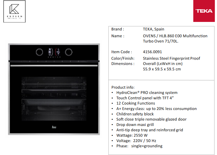 TEKA HLB.860 E00 Ovens Multifunctional Turbo Oven 4156.0091