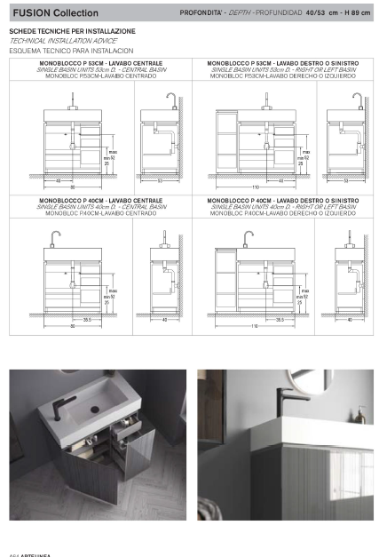 Artelinea FUSION floor basin unit with left-hinged doors + RIFLESSI mirror with LED