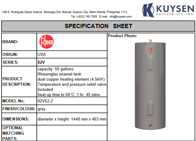 Rheem Storage Water Heater 82V52-2