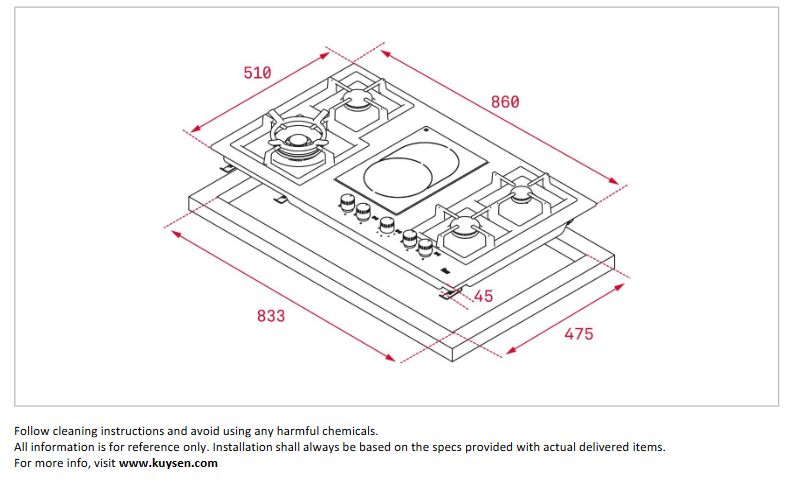 Teka EFX 90.1 4G 1H AI AL DR BTN (E1) gas + vitroceramic hob 1126.10050