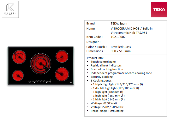 TEKA TR.951 Built-in Vitro Ceramic Hob 1021.0002