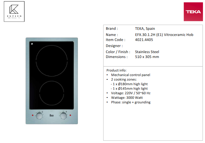 TEKA Vitroceramic Hob 4021.4405
