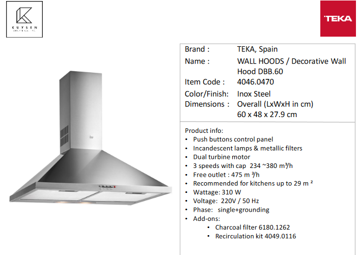Teka DBB.60 Decorative Wall Hood 4046.0470