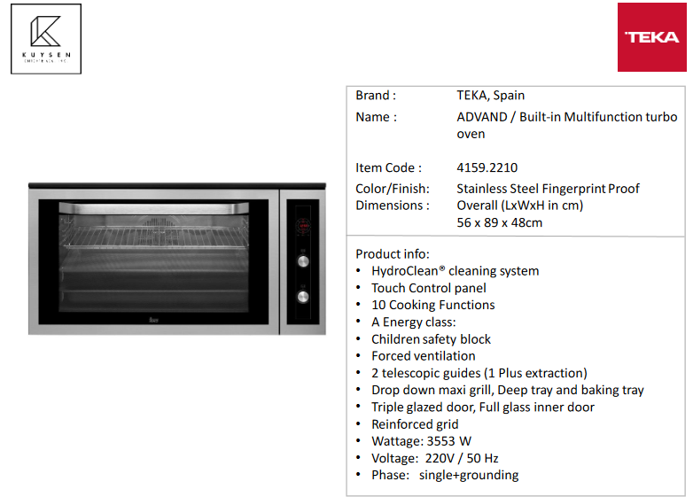 TEKA HL.940 Multifunction Turbo oven 91/77 L. 4159.2210.
