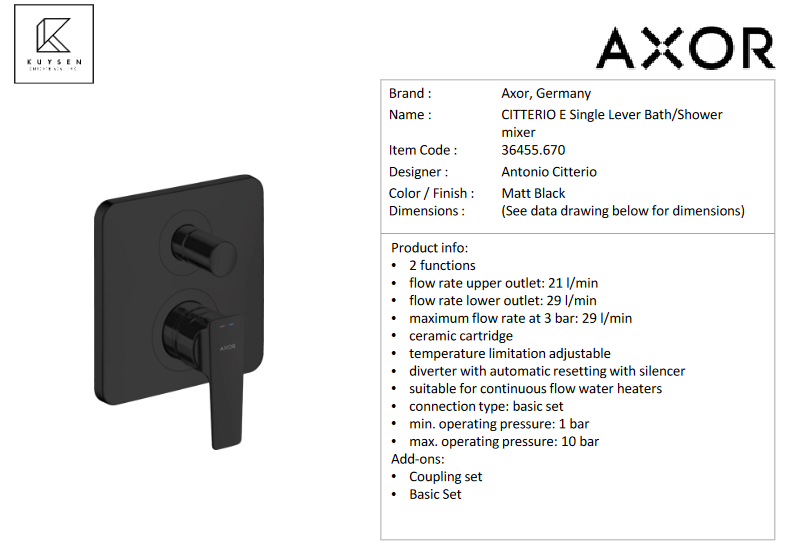 Axor Citterio E bath mixer concealed matt blk 36455.670
