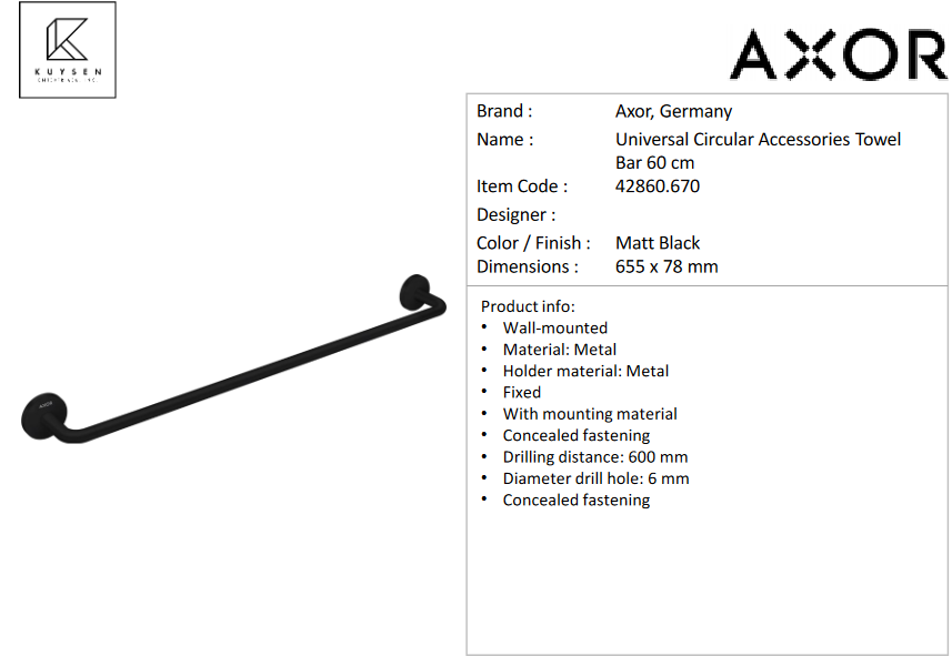 Axor Universal Circular towel rail 600mm 42860.670