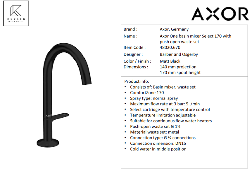 Axor One basin mixer Select 170 matt black 48020.670
