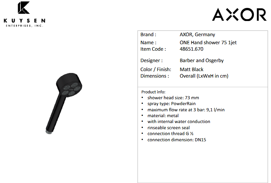 AXOR One hand shower 75 1jet ecosmart Black 48651.670