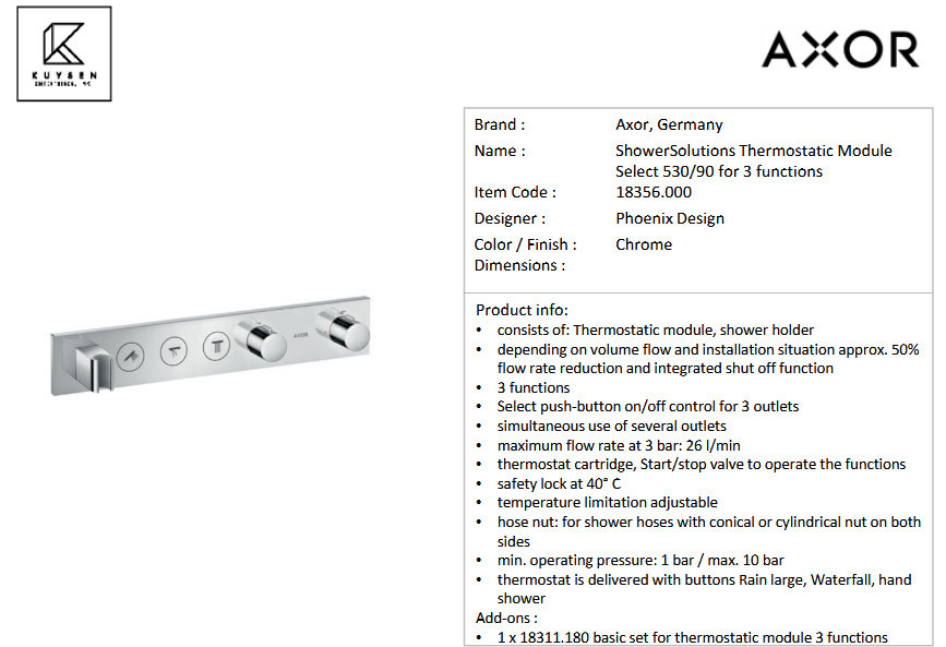 AXOR thermo mod Select 530/90 3 function Chrome 18356.000