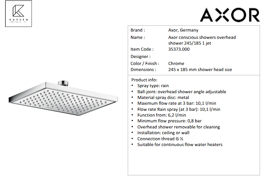 AXOR overhead shower 245/185 1jet Chrome 35373.000
