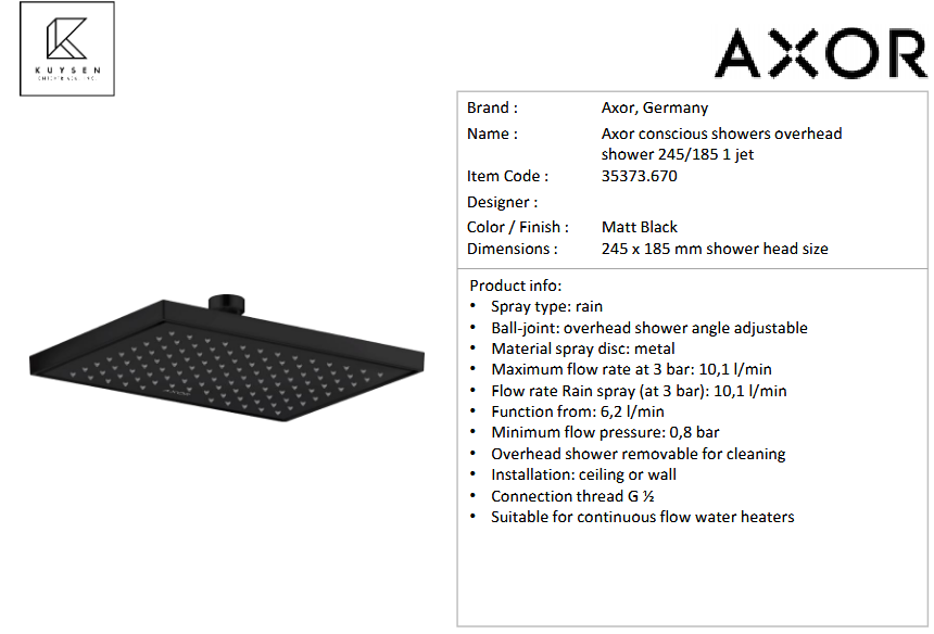AXOR overhead shower 245/185 1jet Matt Black 35373.670