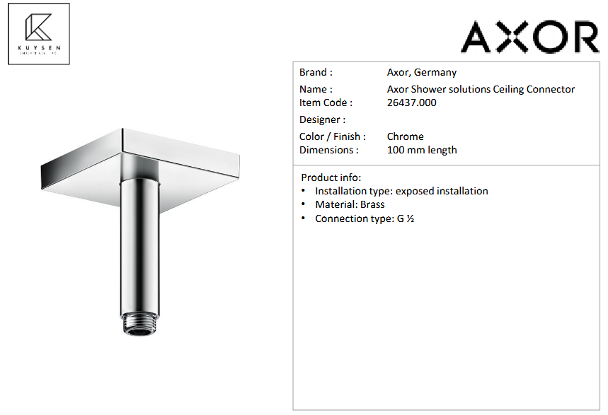 AXOR ceiling connector DN15 100mm square Chrome 26437.000