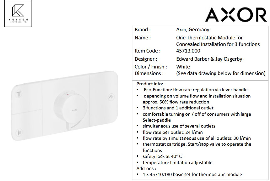 AXOR ONE thermostatic module 3 outets White 45713.700