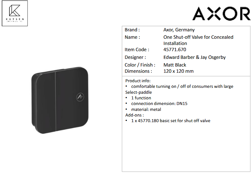 AXOR ONE concealed shut off value black 45771.670