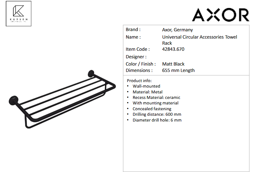 AXOR Universal Circular towel rack & holder Matt Black 42843.670