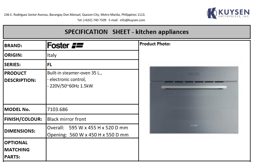 Foster FL built-in combi steamer-oven 7103 686