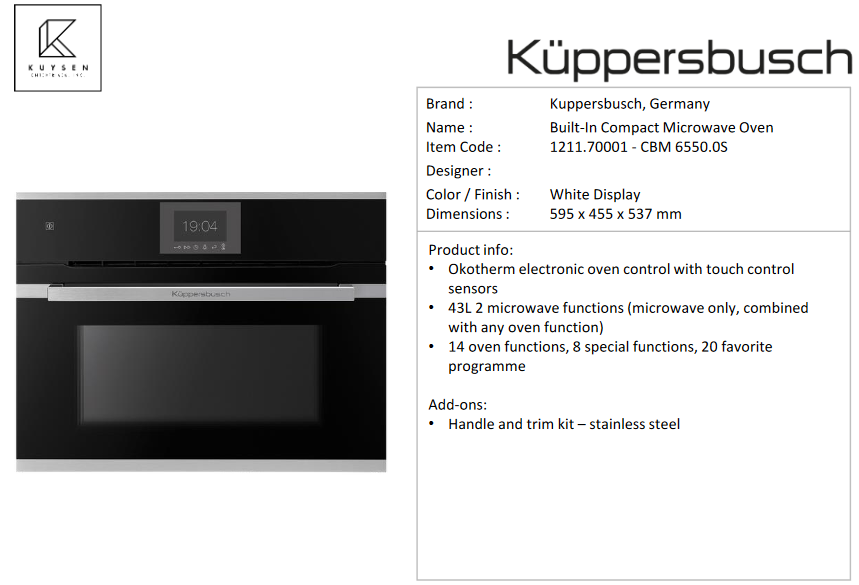 Kuppersbusch CBM6550.0S compact microwave oven 1211.70001 + 1214.90011