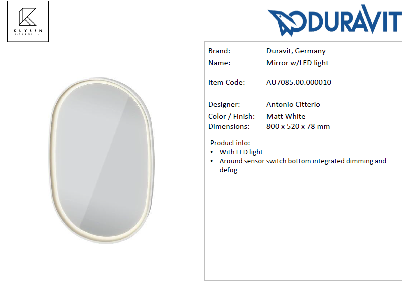 Duravit AURENA Mirror w/LED light AU7085.00.000010