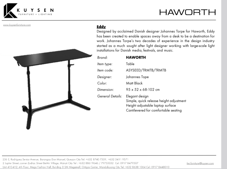 Haworth Eddy Table with Height Adjustment ASYSEED-MATBLK