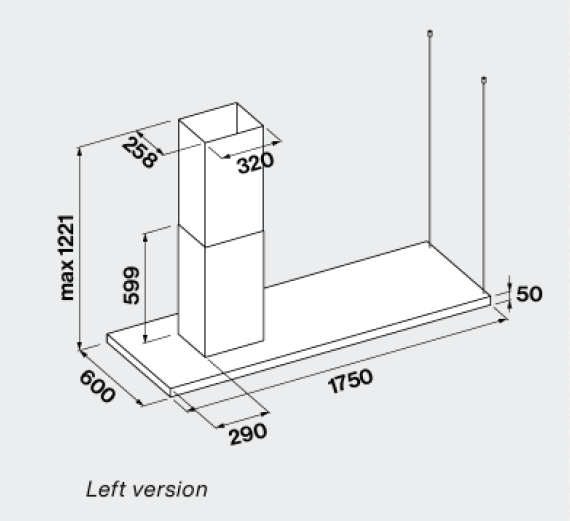 Falmec Lumen Isola island hood (left) 175cm inox 800 m3/h