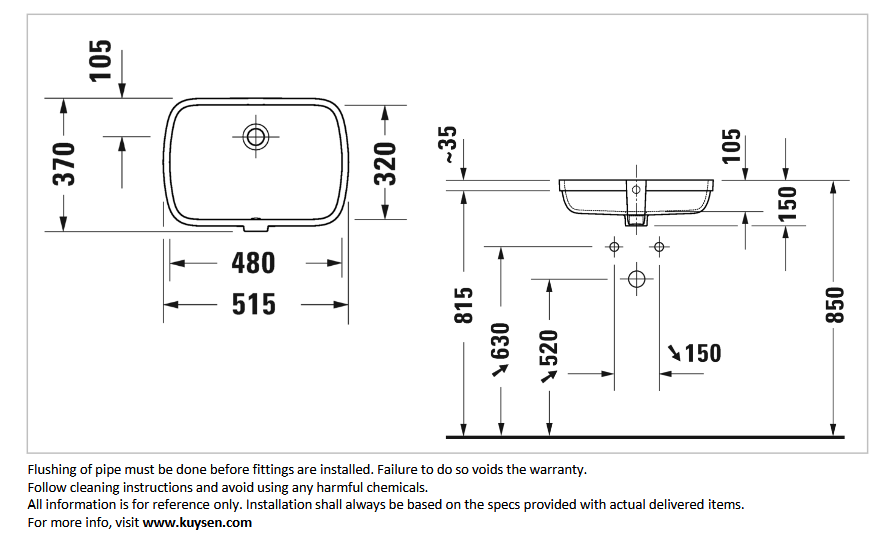 Duravit Qatego undermount basin 480x320mm 039848.0028