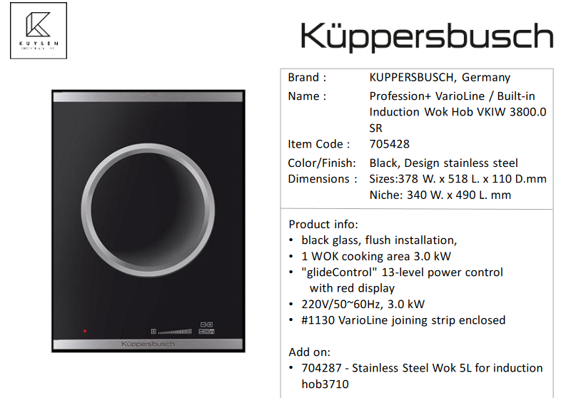 Kuppersbusch Profession+ VarioLine / Built-in Induction Wok Hob VKIW 3800.0 SR 1226.30002