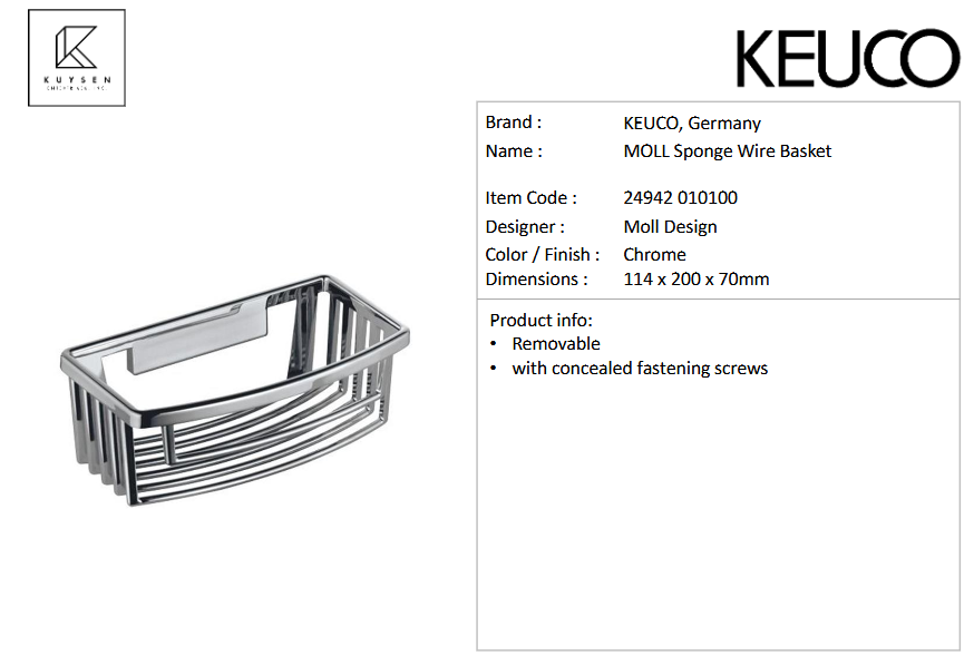 Keuco Moll sponge basket removable 24942 010100