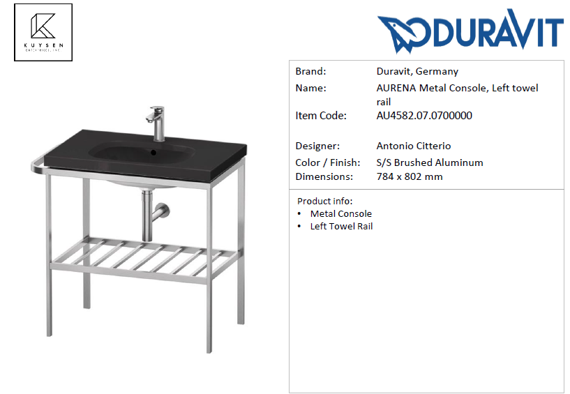 Duravit AURENA Metal Console, Left towel rail AU4582.07.0700000 + 238780.AF00