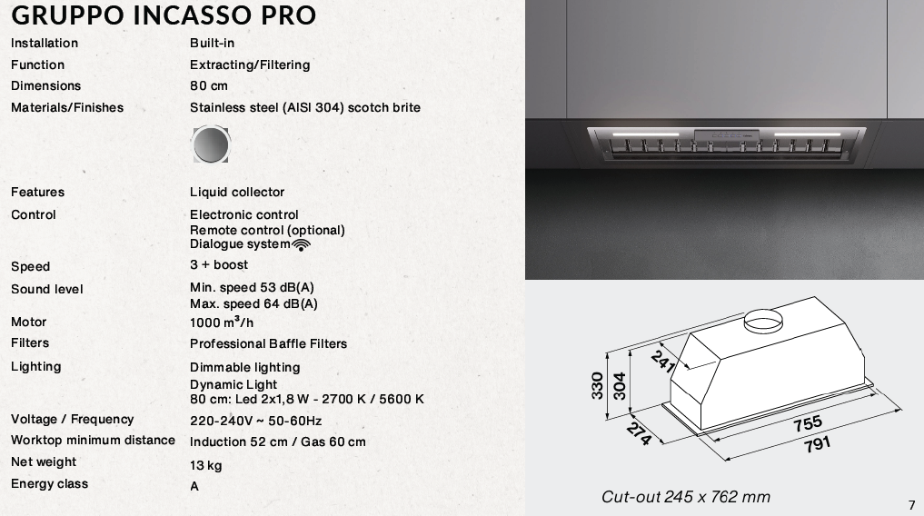 Falmec Grupp Incasso Pro Plus Built-in Hood 80cm