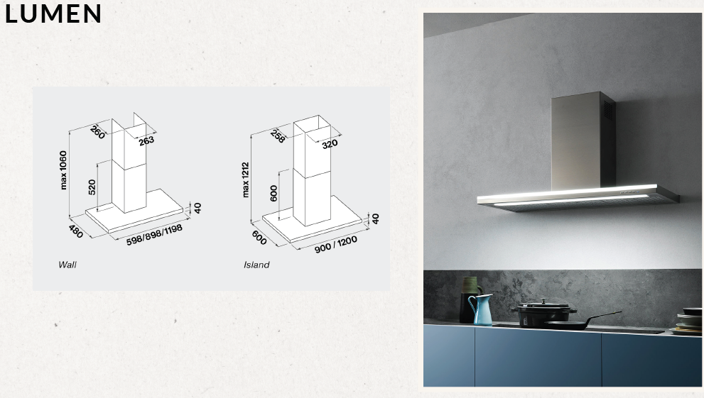 Falmec Lumen wall hood 60cm inox 800 m3/h
