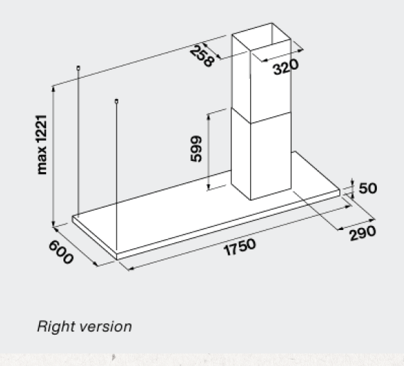 Falmec Lumen Isola island hood (right) 175cm inox 800 m3/h