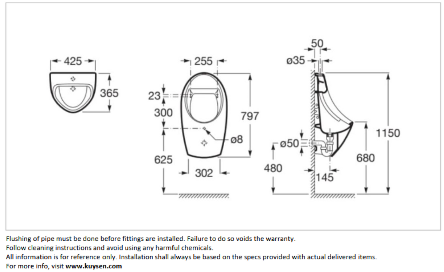 Roca EURET wall-hung urinal Z35945H000