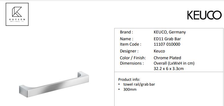 KEUCO towel rail/grab bar 300mm 11107 010000