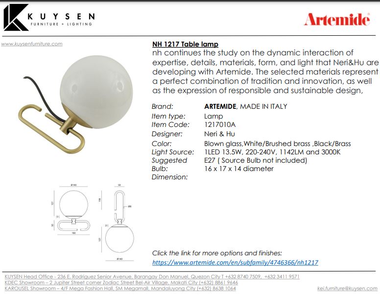 Artemide NH1217 Table/Wall Lamp