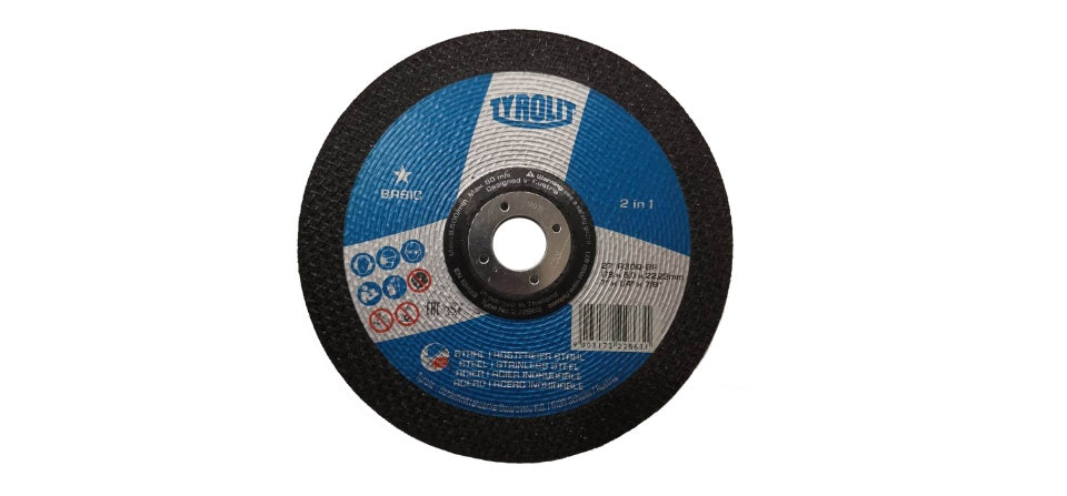 TYROLIT - TN. 222.863 - BASIC 1 STAR - DEPRESSED CENTER GRINDING WHEEL 7" FOR 2-IN-1
