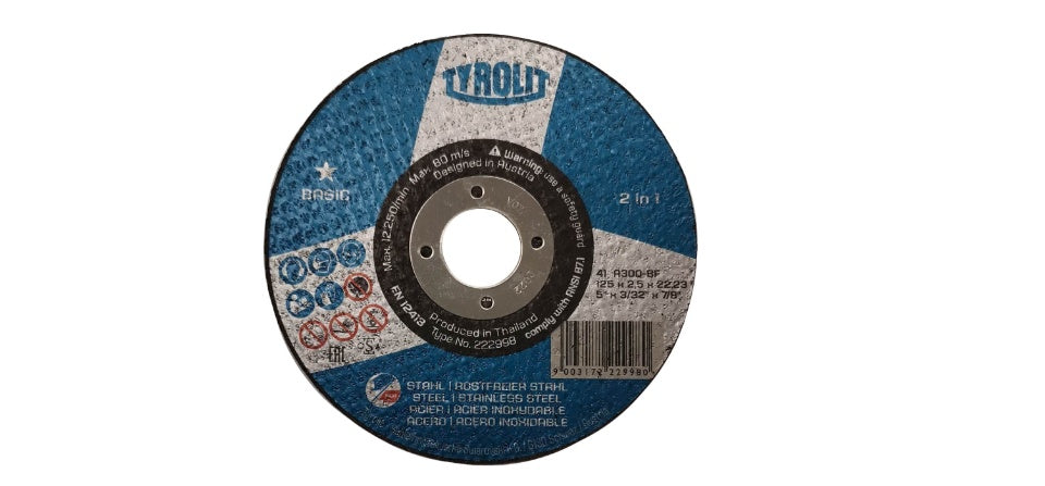 TYROLIT - TN. 222.998 - BASIC 1 STAR - STRAIGHT CUT-OFF WHEEL 5" FOR 2-IN-1