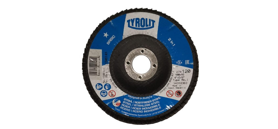 TYROLIT - TN. 3431.8363 - BASIC 1 STAR - FLAP DISC 4"- GRIT 120 FOR 2 IN 1
