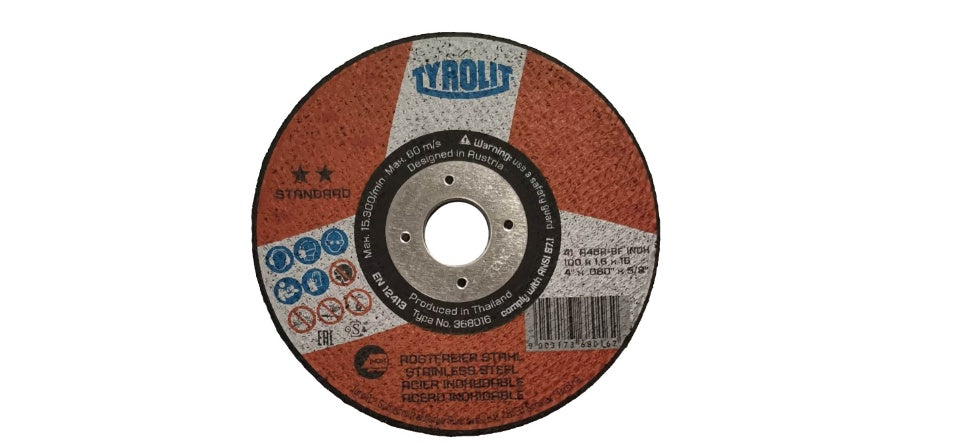 TYROLIT - TN. 368.016 - STANDARD 2 STAR - STRAIGHT CUT-OFF WHEEL 4" FOR INOX