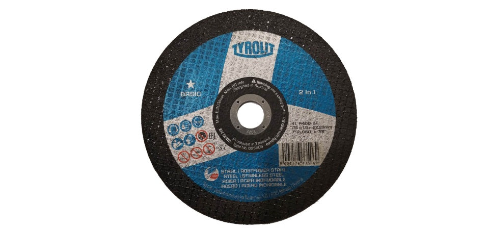 TYROLIT - TN. 633.506 - BASIC 1 STAR - SUPERTHIN CUT-OFF WHEEL 7" FOR 2-IN-1