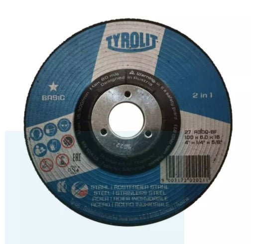 TYROLIT - TN. 3427.4194 - BASIC 1 STAR - DEPRESSED CENTER GRINDING WHEEL 4" FOR 2-IN-1