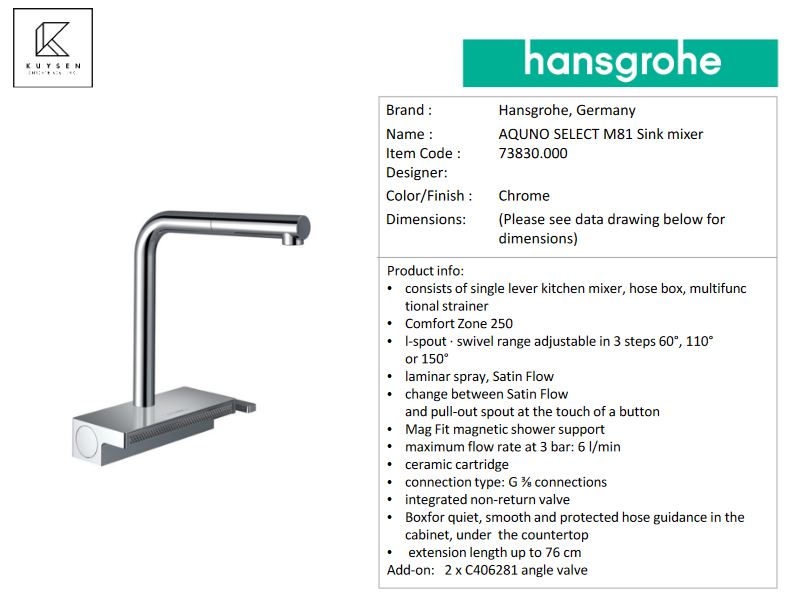 Hansgrohe AQUNO SELECT M81 Sink mixer Chrome 73830.000