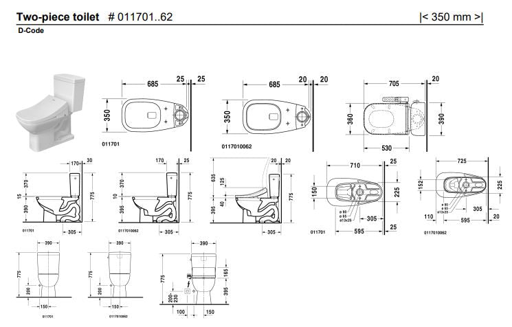 Duravit D-Code 2PC Elongated U.S. Type Toilet 011701.0062