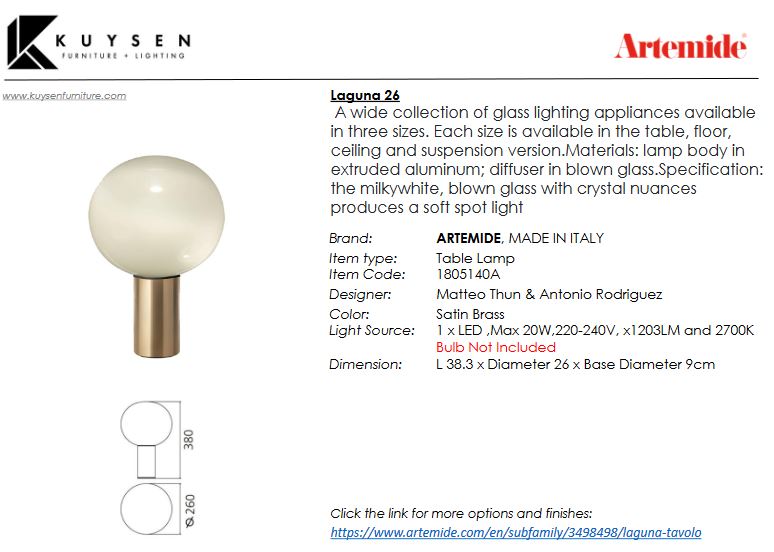 Artemide Laguna 26 Table Lamp 1805140A