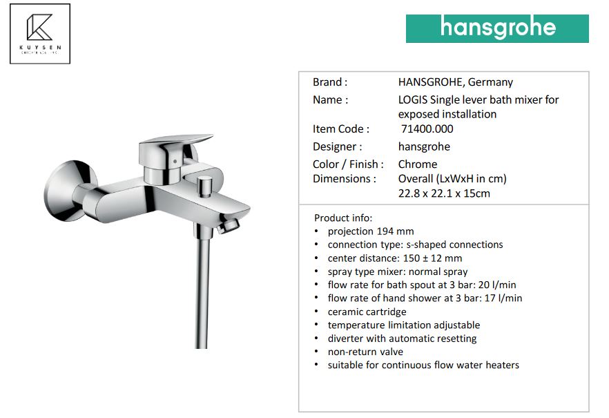 Hansgrohe Logis Exposed bath/shower mixer 71400.000